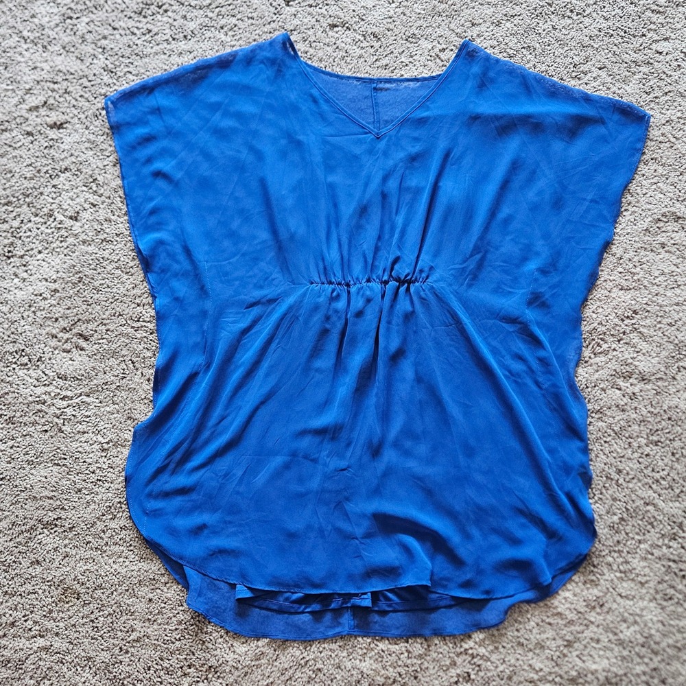 Express Tunic Dress Size S Blue V-Neck Empire Waist Short Sleeve Chiffon Breezy